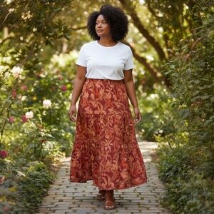 Anthony Original Tropical Palm Print Maxi Skirt 2X Boho Island Resort Cotton W1